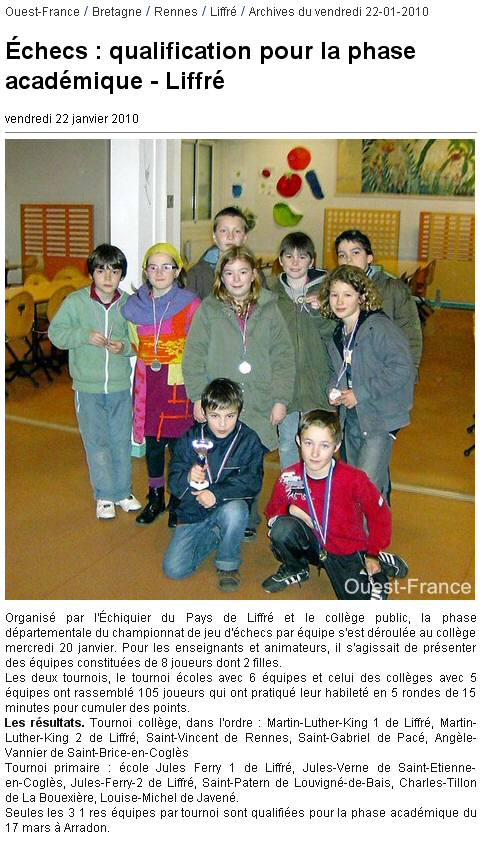 Ouest-France Liffré, 22 janvier 2010
