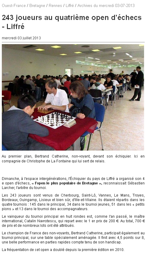 243 joueurs au quatrième open d'échecs - Liffré